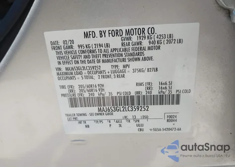 2020 Ford Ecosport Se from USA, damaged, VIN MAJ6S3GL2LC359252